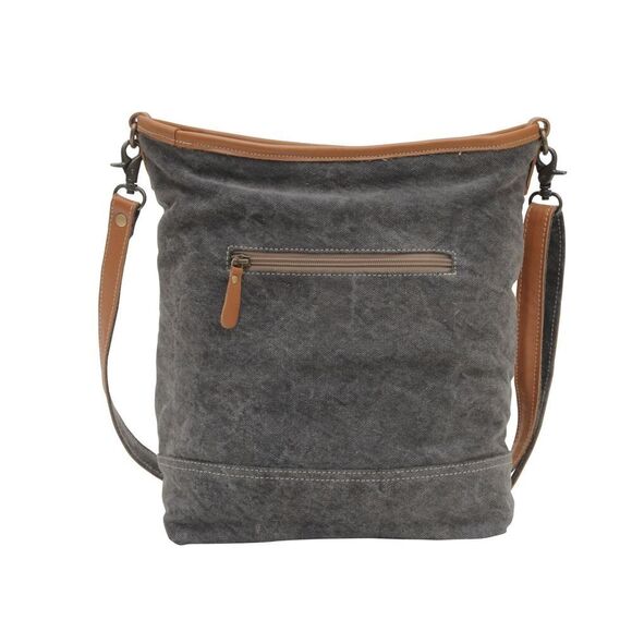 Myra Bag Handmade Isabela Fiori Shoulder Bag Upcycled Canvas & Cowhide Leather - Picture 4 of 9